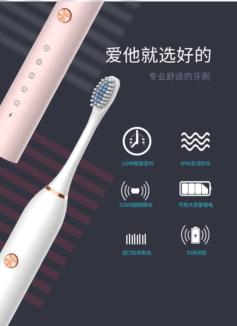 米狗 电动牙刷声波清洁牙刷mx602,洛阳哲晨商贸有限公司