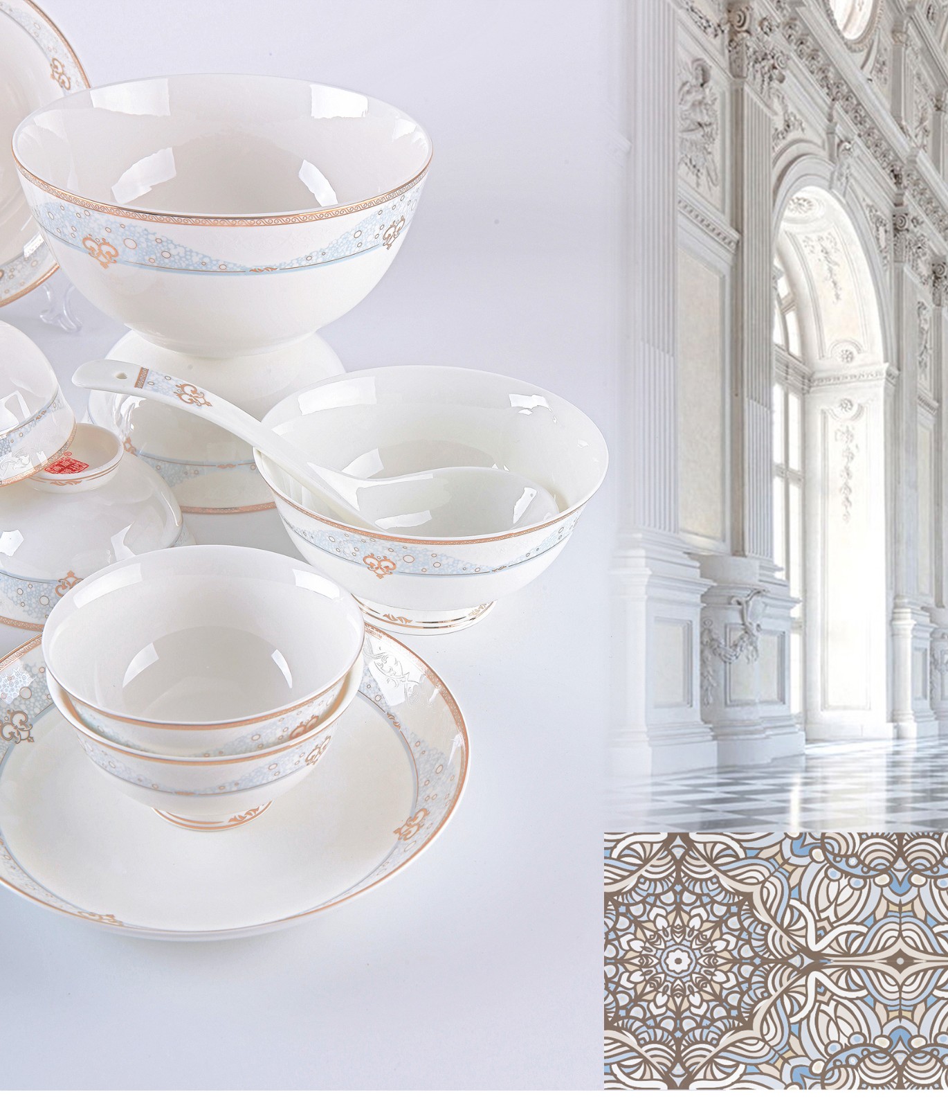 盛世唐韵 骨质瓷餐具36头ty-0036,壹品星选