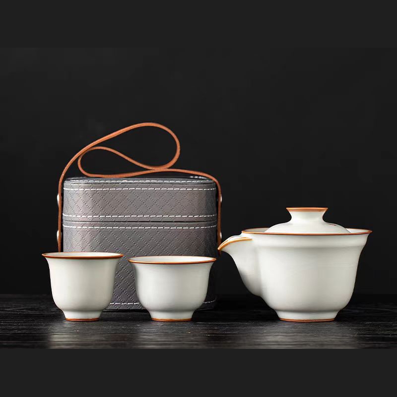 亚黄汝窑鹰嘴快客杯旅行茶具