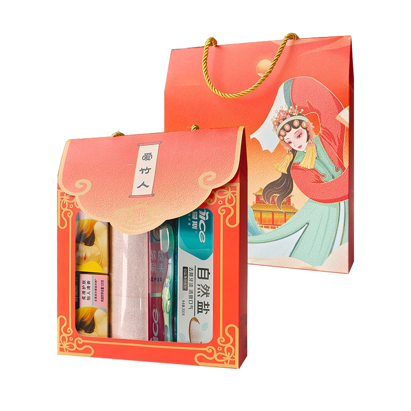 爱竹人  红韵礼盒毛巾牙刷牙膏香皂5件套A03