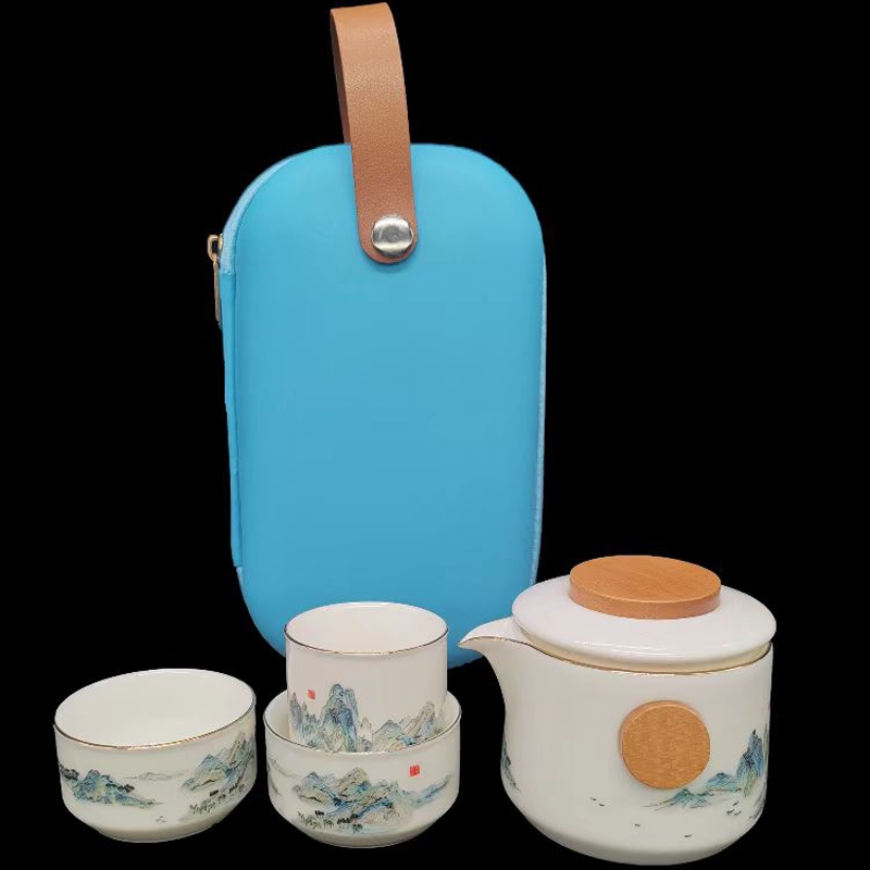 特级羊脂玉瓷浮雕画面旅行茶具