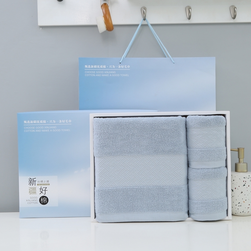奥来纯  纯棉编织纹浴巾毛巾三件套礼盒