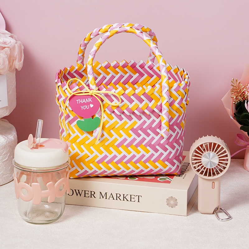 甜蜜点  实用编制手提蓝风扇地推拓客套装