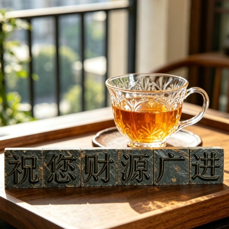 山生悦  祝您财源广进文创礼品定制活字茶
