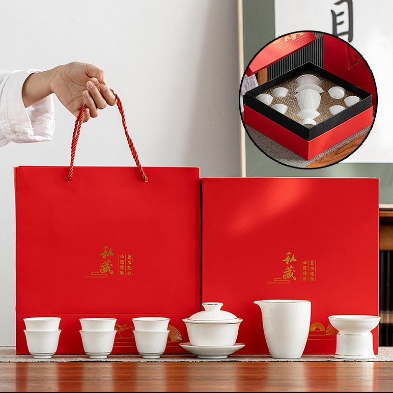 金镶玉  羊脂玉瓷新雅茶具套装