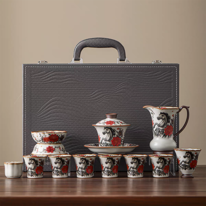 马年开门红马到功成亚黄汝瓷茶具