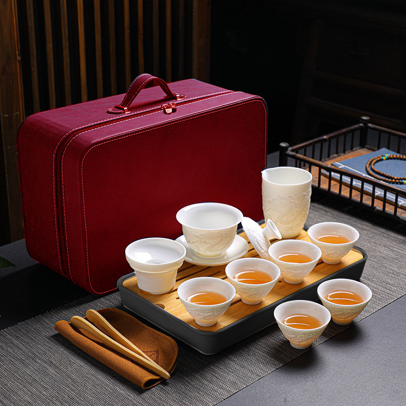 开门红盛世龙腾浮雕茶盘旅行茶具