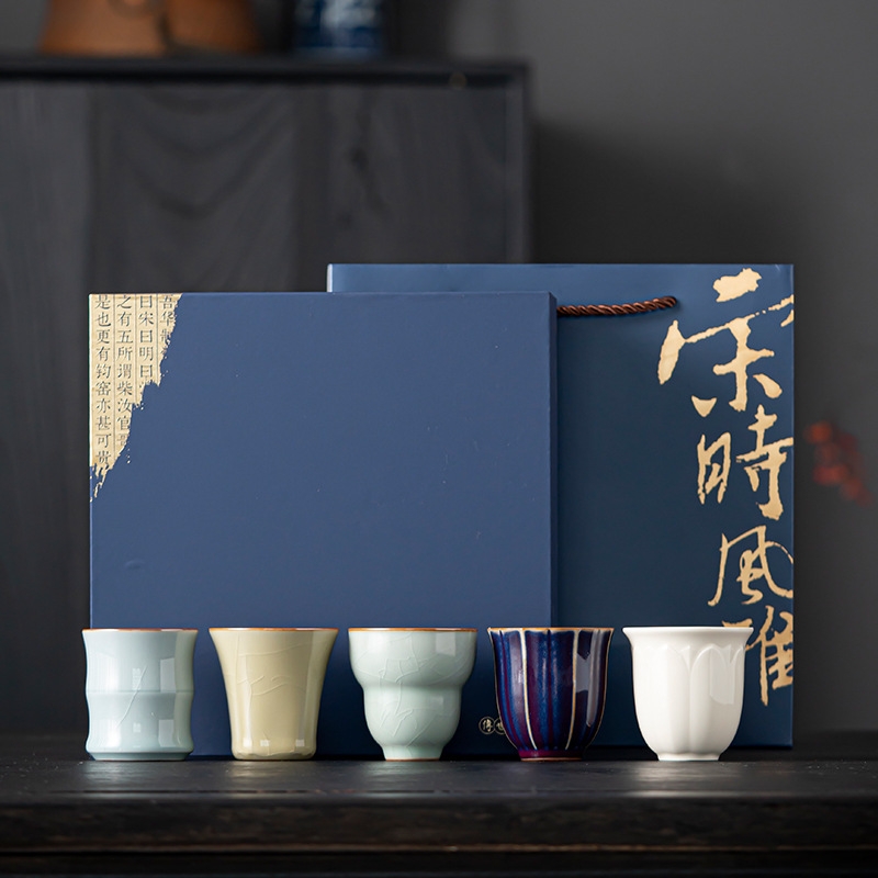 识泥记  五大名窑功夫茶杯主人杯套组四方