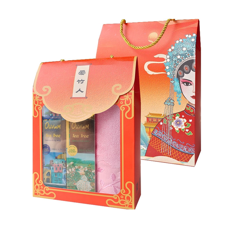 爱竹人  红韵礼盒毛巾身体乳沐浴乳3件套B09