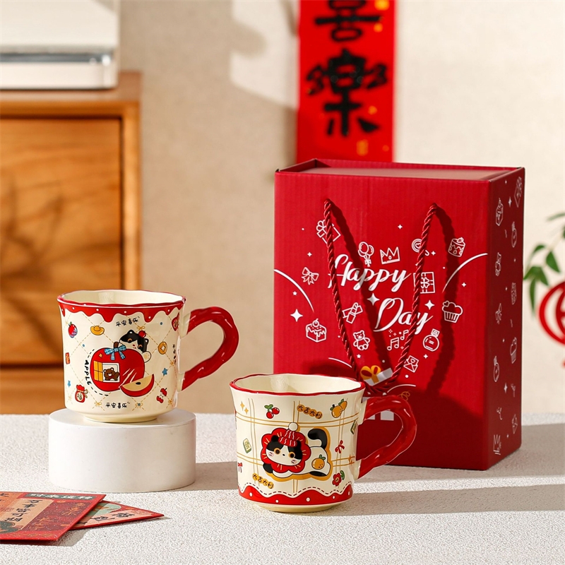 喜庆福气猫咪陶瓷杯400ml8827-3B