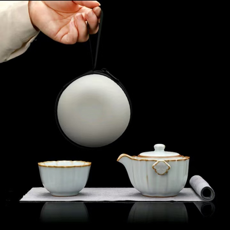 亚黄汝窑浮雕快客杯