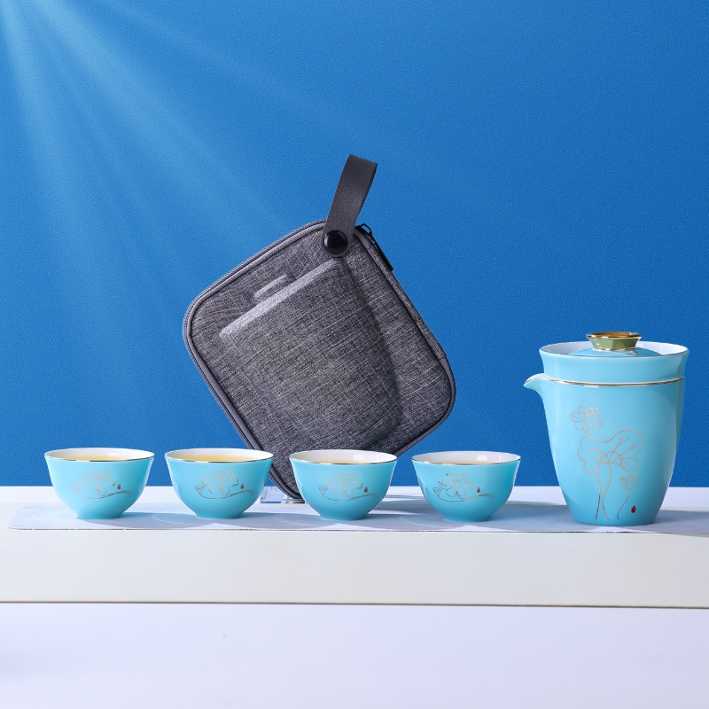 朵彩  荷韵骨质瓷旅行茶具五件套DC-K502A