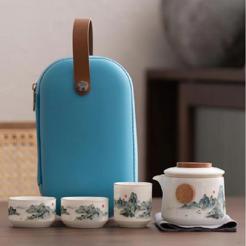 户外踏青特级羊脂玉瓷旅行茶具