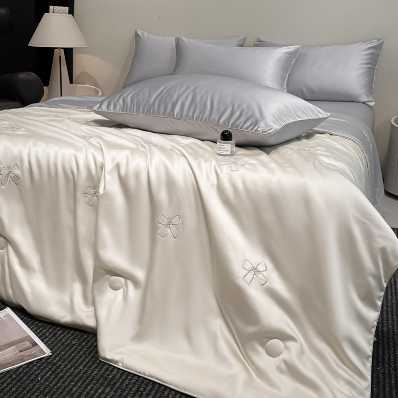 花花公子  凉感冰丝夏被四件套奶白灰