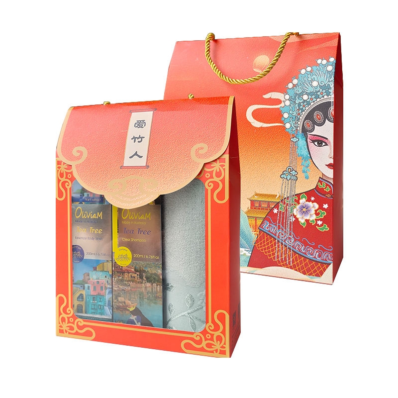 爱竹人  红韵礼盒毛巾洗发水沐浴乳3件套B08