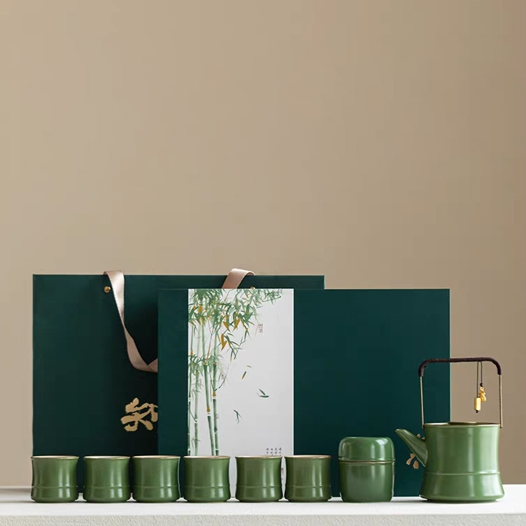 识泥记  知足常乐观竹提梁壶茶叶罐套装