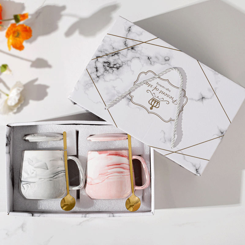 大理纹情侣对杯轻奢陶瓷杯礼盒装