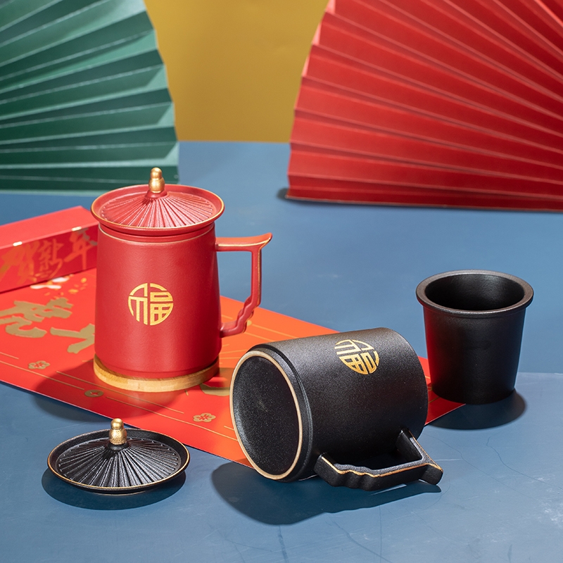 燚器  陶瓷马克水杯春节黑陶公司年会礼