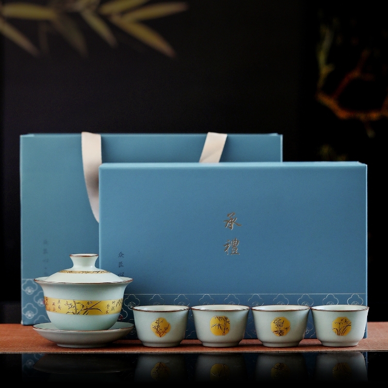 承礼  天青汝窑鎏金三生有幸小套组