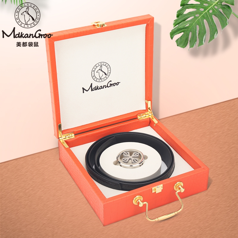 美都袋鼠  高端礼盒鳄鱼皮男士针扣皮带MDE316AM318-BA-M4