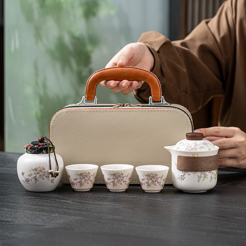 辞蕴  羊脂玉白瓷一壶三杯旅行套装