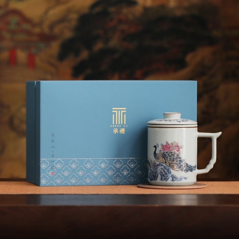 承礼  汝窑凤栖祥瑞中华盛世办公杯