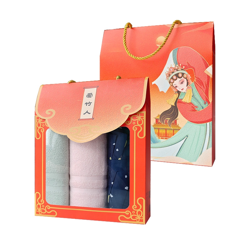 爱竹人  红韵礼盒竹纤维毛巾晴雨伞3件套A07