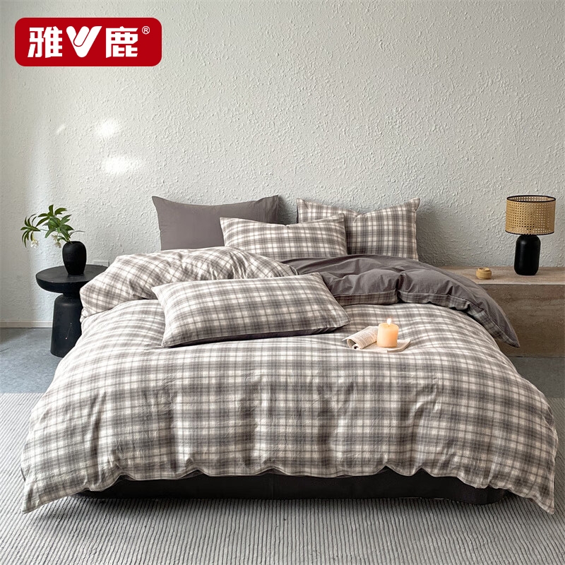 雅鹿  全棉色织水洗棉四件套轩尼诗灰YLCN007