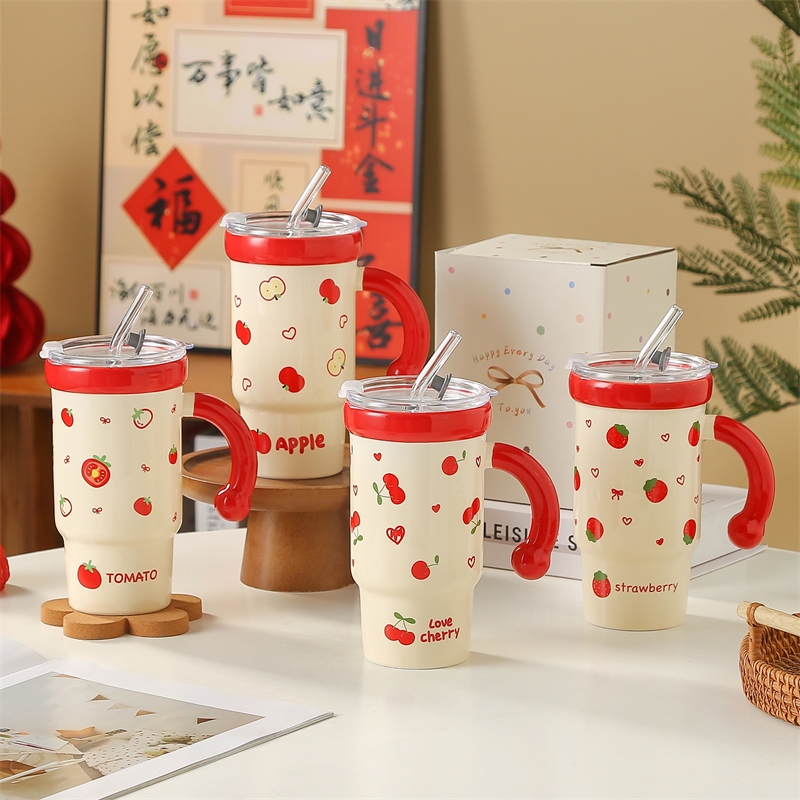 红红火火水果陶瓷杯500ml9109