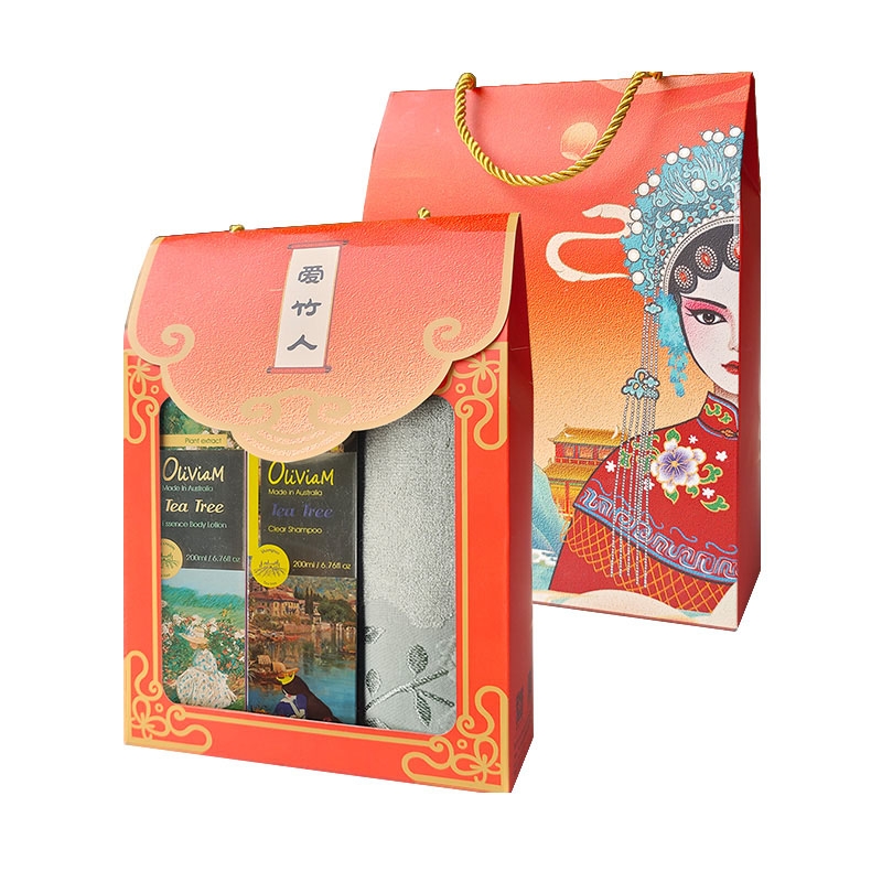 爱竹人  红韵礼盒毛巾身体乳洗发水3件套B10