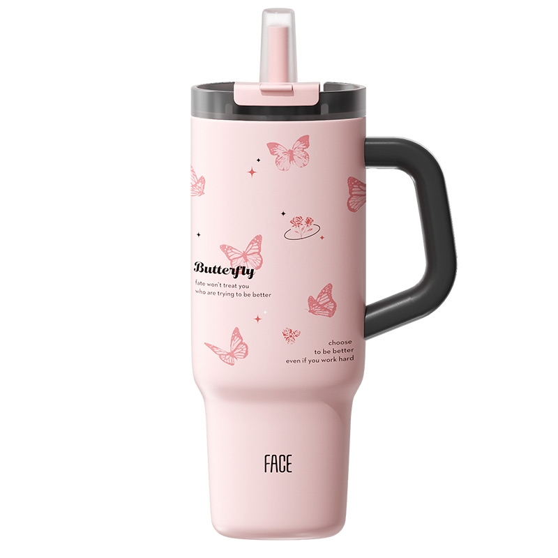 Face  一盖双饮巨无霸保温杯黑粉蝴蝶1150mlFA-KV130A