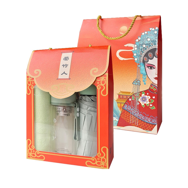 爱竹人  条缎毛巾玻璃杯五折伞3件套B06