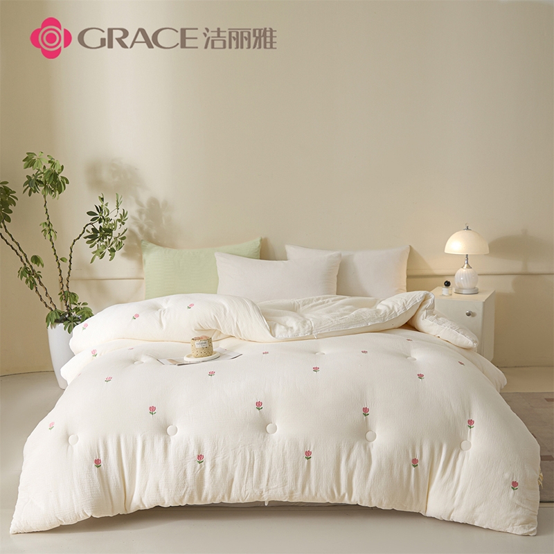 洁丽雅  郁金香.全棉刺绣大豆四季被JLY25903