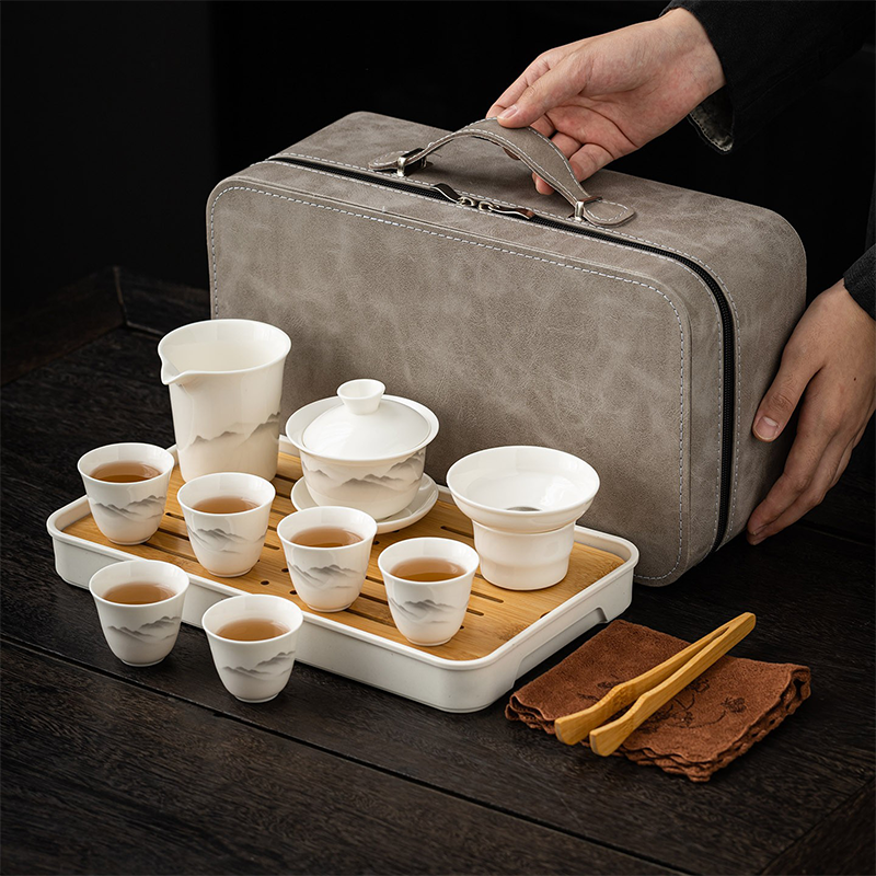 辞蕴  羊脂玉茶具套装陶瓷盖碗整套礼品