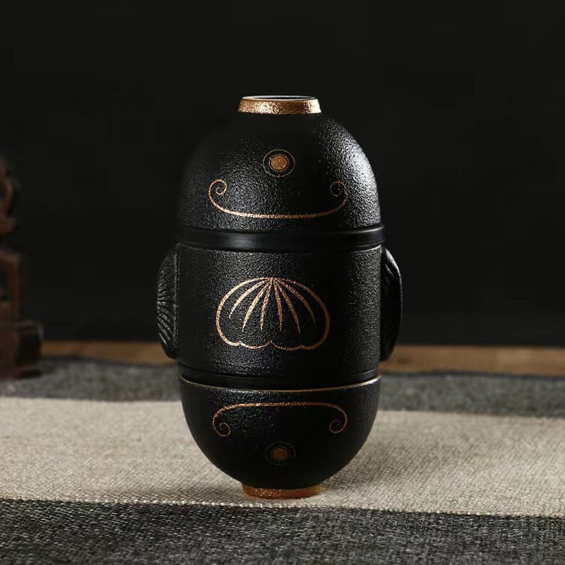 黑珍珠釉描金旅行快客杯套装