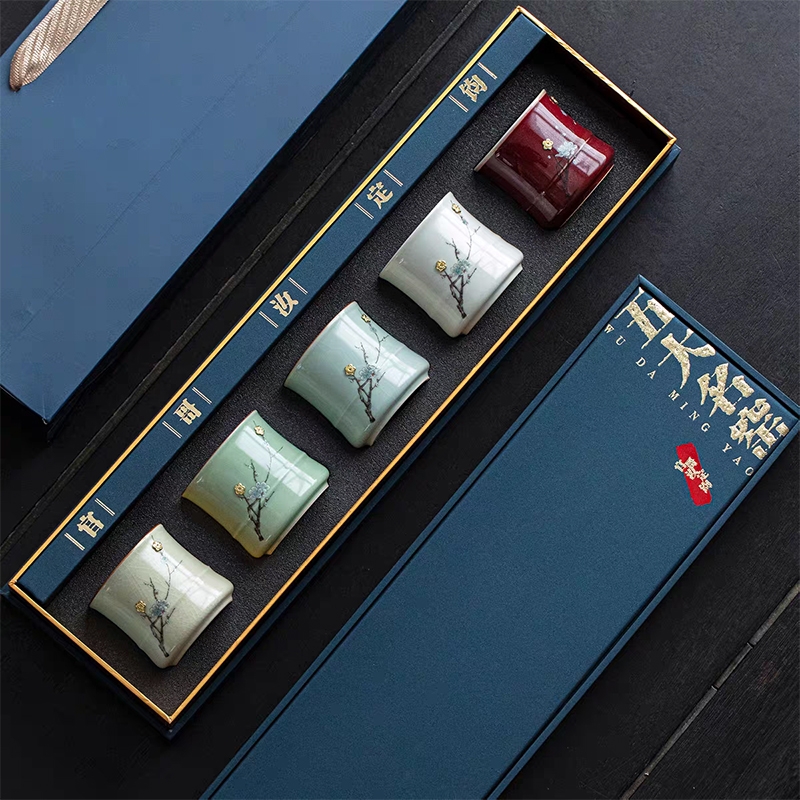 识泥记  五大名窑喜上眉梢锔钉版茶杯套装