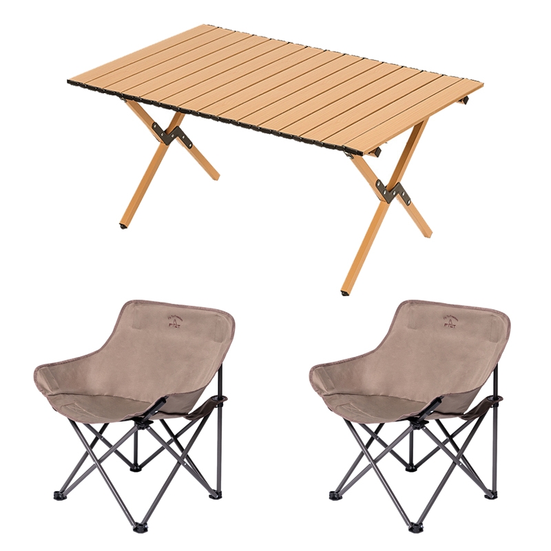 飞图乐  月亮椅木纹蛋卷桌折叠桌椅三件套ZDZY1801