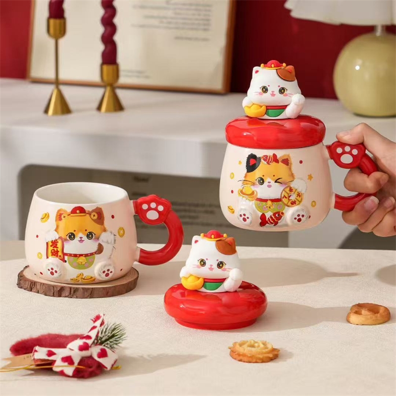 过年伴手礼猫咪陶瓷杯430ml2351
