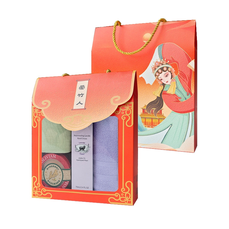 爱竹人  毛巾方巾生姜皂护手霜4件套A11