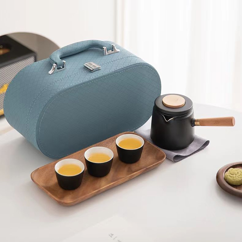 高端皮箱粗陶旅行茶具套装