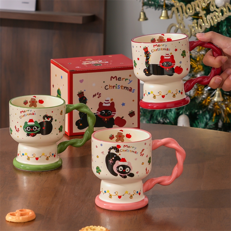 大容量圣诞黑猫陶瓷杯450ml3302