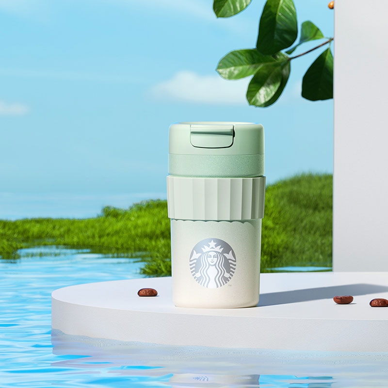 星巴克  绿色渐变桌面不锈钢杯470ml