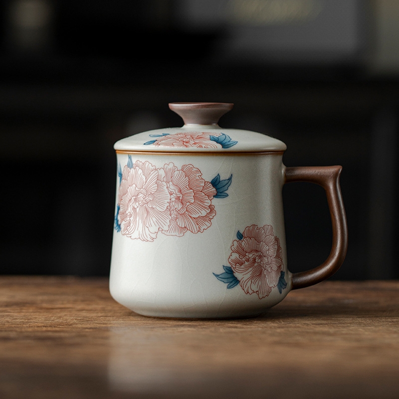 花开富贵亚黄汝窑办公杯