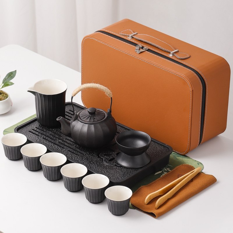 陆宝黑陶茶盘旅行茶具套装