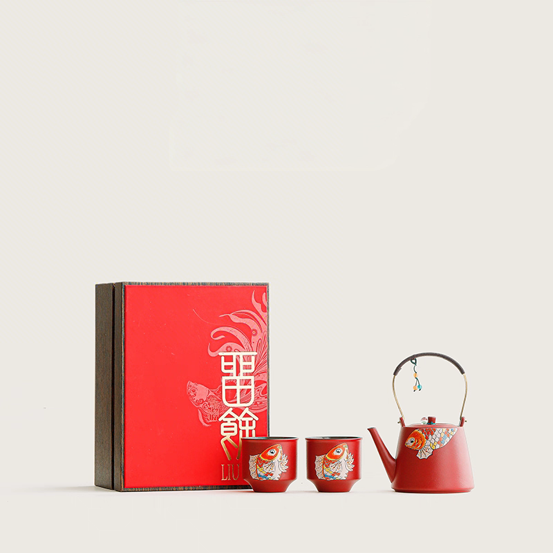 尾桥下窑  故宫红留余提梁茶具礼品套装