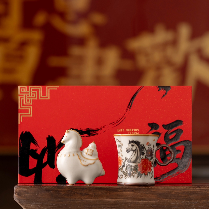 母亲节马上花开杯子摆件汝窑套装