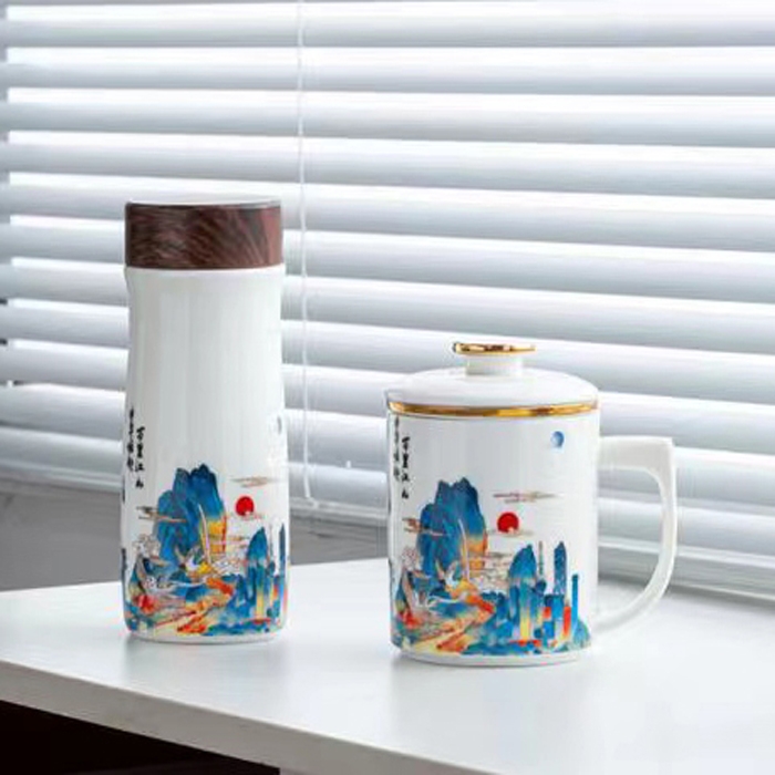 千里江山办公杯保温杯商务套装