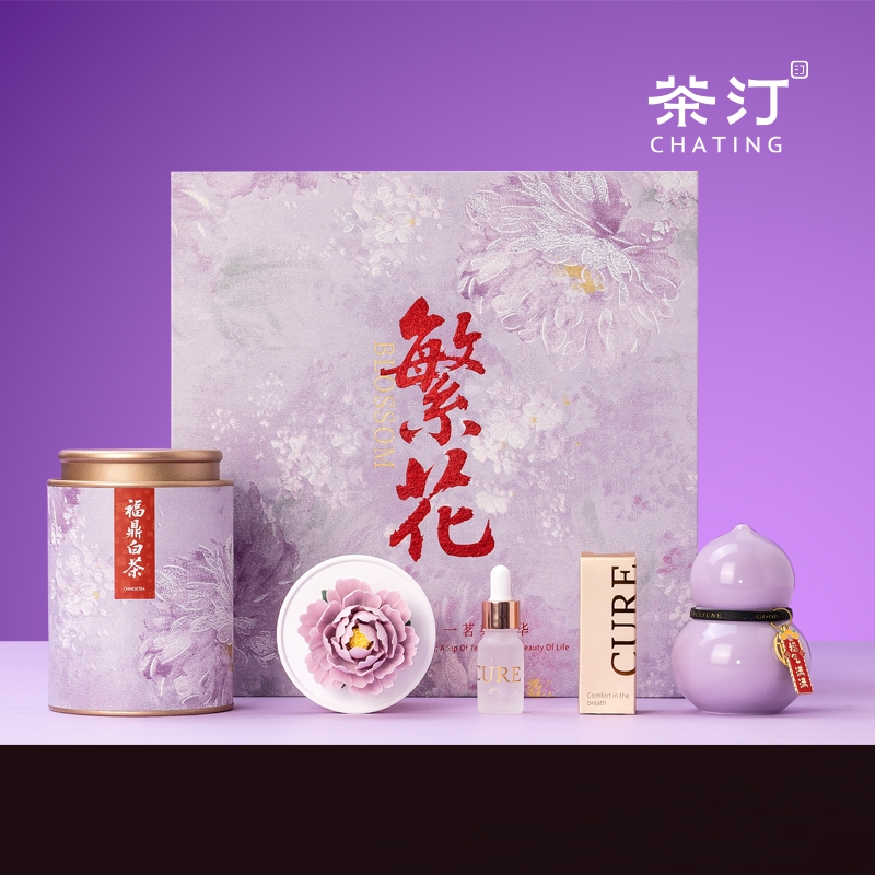 茶汀  繁花非遗手捏花葫芦香薰白茶套装