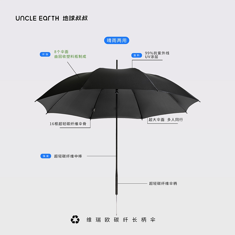 地球叔叔  维瑞欧碳纤长柄伞