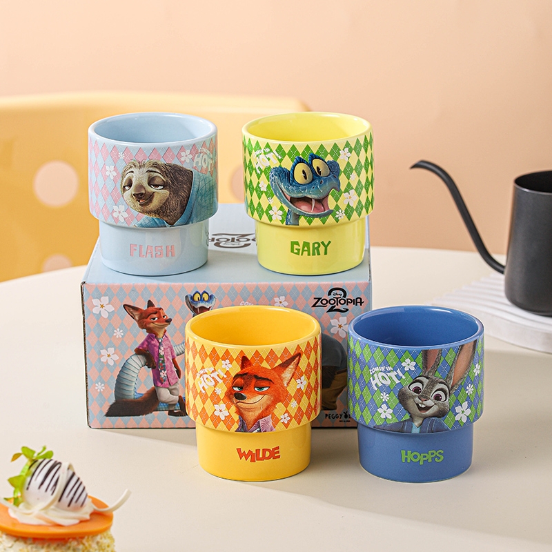迪士尼  疯狂动物城2周边陶瓷叠叠杯4只